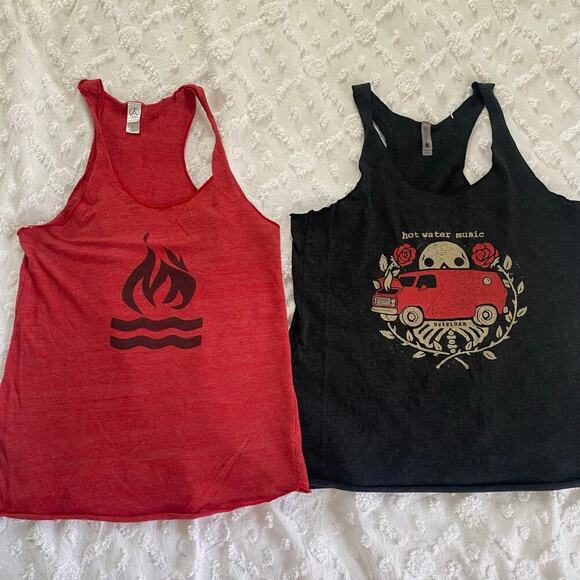Lot of 2 Hot Water Music Womens Tank Tops Size Large Punk Rock Hardcore Band - Picture 1 of 6